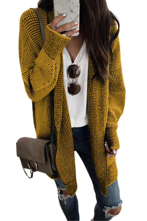 Plaid Knitted Long Open Front Cardigan